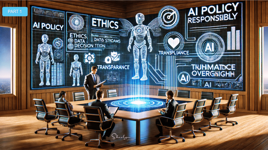 graphic image showing business boardroom developing artificial intelligence policy