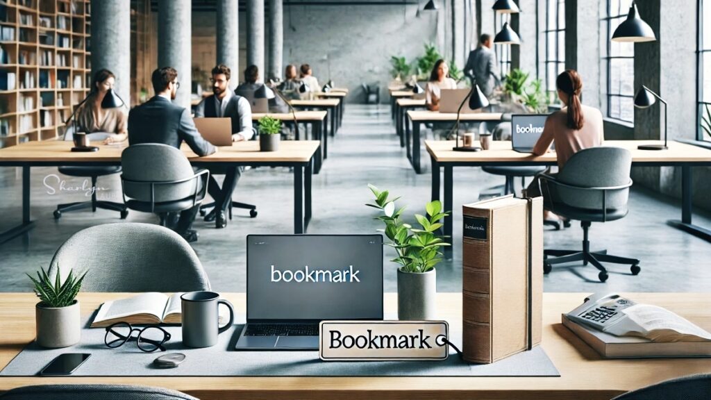 modern open workplace with bookmark of artificial intelligence AI