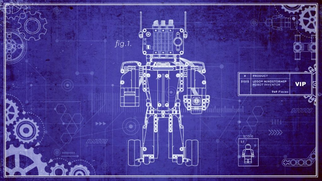 futuristic robot blueprint representing artificial intelligence AI from LEGO