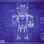 futuristic robot blueprint representing artificial intelligence AI from LEGO